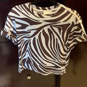 Light blue and brown Zebra striped short sleeve shirt